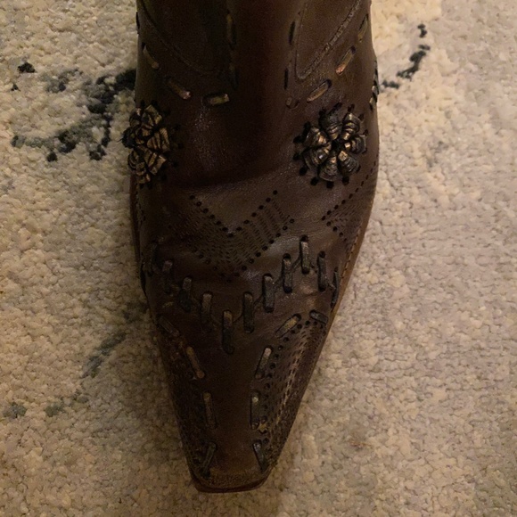 BCBG Embellished Metallic Brown Leather Tall Cowgirl Boots Zipper - Picture 4 of 4